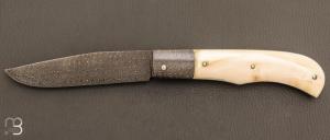   Couteau " Tony XL  " custom de Anthony Brochier - Damas multi-barreaux torsadé et ivoire de phacochère