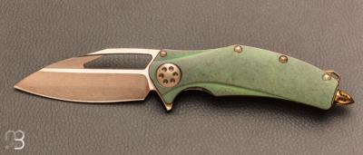 Couteau " Mini Matrix - R " Bronzed Two-Tone Stonewash Antique Green Ti par Marfione Custom Knives