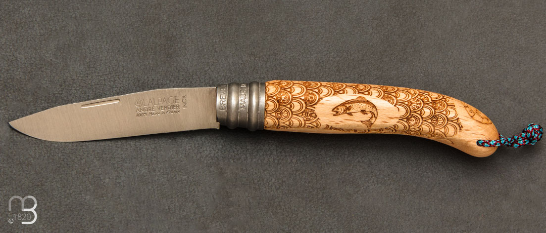 Couteau de poche Alpage Sauvage hêtre Le Bredouille motif poisson