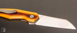  Couteau " liner-lock " custom par Romain Lopez - Micarta butterscotch et RWL-34