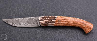  Couteau " 1515 collection Globetrotter " par Manu Laplace - Cerf/Bouleau et lame damas