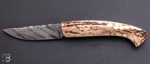    Couteau 1515 de poche collection " Primitive " par Manu Laplace - Bois de cerf des Ardennes et lame XC75