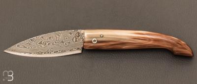  Couteau " Ariégeois " Corne Blonde Damas par la Coutellerie Savignac