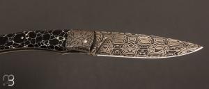  Couteau   " Artense " par Alain Conesa - Acier & Cuir - Onyx argent et lame damas