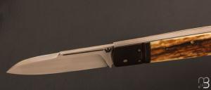  Couteau  "  Barlow " pliant custom par Nicolas Weber - Ivoire de mammouth et lame en RWL-34