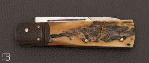   Couteau  "  Barlow " pliant custom par Nicolas Weber - Ivoire de mammouth et lame en RWL34