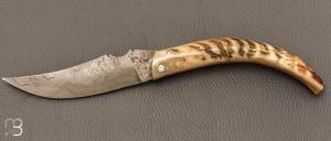 Couteau " Berger " pliant par José Viale - Lame Damas et corne de bélier