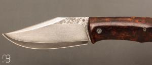  Couteau "Cim Very Bad" custom lock-back par Raphaël Durand - Bois de fer et lame Suminagashi