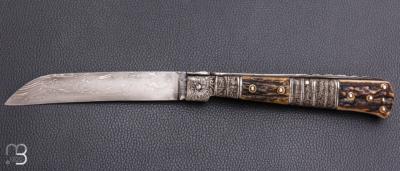    Couteau " Dix-Septième " de Jean Pierre Veysseyre - Damas et bois de cerf