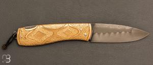   Couteau  " Dodu " lock back par Thomas LECAS - Laiton et lame en C130