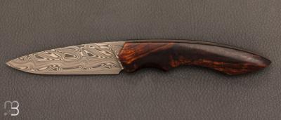 Couteau  "  Hulotte " loupe de Bois de fer d'Arizona et damasteel par Nicolas Kowal