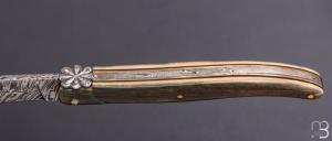   Couteau " Laguiole 12 cm" custom par Rozelier Fabien - Ty Coutelier - Ivoire de mammouth et damas