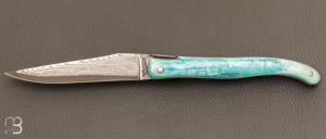   Couteau Laguiole en Aubrac 12 cm manche en os de carbou bleu