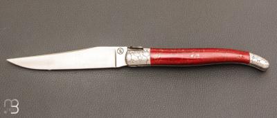 Couteau " Laguiole engrenages " par Vent d'Aubrac - Jérôme Lamic - Pierre rouge reconstituée