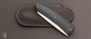  Couteau  " Le Gourmet" custom par Alain André - Fatcarbon® bleu et lame en VG10 Suminagashi