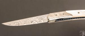   Couteau " Le Thiers " de poche custom par Des Horn - Nacre et Damas