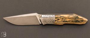 Couteau " Liner-lock custom " de Berthelemy Gabriel - La Forge Agab - Crote de mammouth et lame en RWL34
