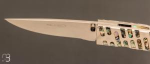    Couteau " Linerlock " custom par Koji Hara - Abalone et lame en Cowry-Y