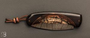  Couteau " Lock-Back " de Philippe Ricard - Ivoire de mammouth/ébène et lame damas plume