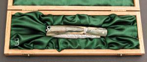   Couteau " Mandrin  " de collection par Philippe Voissière - Ivoire de mammouth et lame Damasteel®