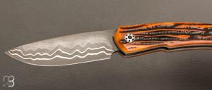     Couteau " Merops S-Lock "  par Olivier Lamy - Skua Coutellerie - Os cerfé / Damas maison