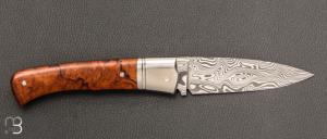   Couteau " Pièce unique " custom par Rémi Lavialle - Loupe de Bois de fer et lame en Damasteel