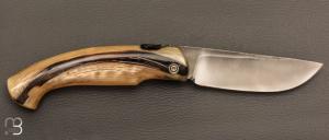 Couteau de poche Piémontais par Mickael Moing - Corne de bélier et 100c6
