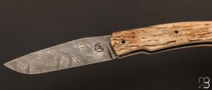   Couteau  "  Prométhée " par Fil de Forge - Croûte de mammouth et lame damas Damasteel®