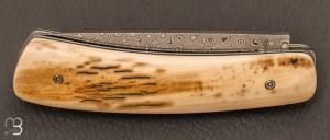 Couteau " Sauciflard " de poche ivoire de mammouth et damas par Joël Grandjean