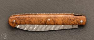  Couteau  " le  Sauveterre " régional pliant - Loupe de teck et lame damas
