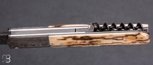    Couteau " Slipjoint 2 pièces " custom par Karim Valentin - Les couteaux D'Hure - Ivoire de mammouth et damas