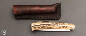   Couteau " Slipjoint " de Jacky Pasquier - Bois de cerf et lame en 14c28