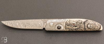  Couteau " Small Ball Release "  custom par Des Horn - Big Five scrimshaw by Nkosi Jubane