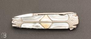   Couteau " Tojin " custom par Koji Hara - Nacre blanche et Cowry-Y