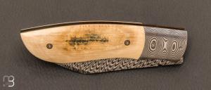 Couteau " Wharncliffe " custom pliant par Milan Mozolic - Ivoire de  mammouth et damas