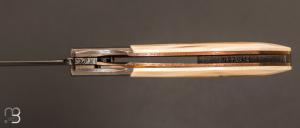  Couteau " Wharncliffe  " custom pliant par Milan Mozolic - Ivoire de mammouth et damas plume