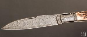    Couteau " Yssingeaux " custom de Jérôme Bellon - Bois de cerf et damas