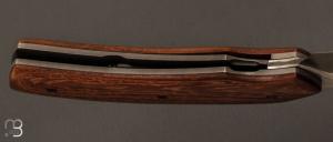 Couteau   "  custom " liner lock bois de serpent et Sandinox de SMZ Flammes de forge