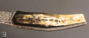   Couteau " Pièce unique " par Alain & Joris Chomilier - Damas carbone de Salem Straub et Corne de zébu