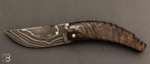 Couteau " Baby Dollar L"  corse lame Damas et corne de bélier de José Viale