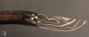 Couteau " Baby Dollar L"  corse lame Damas et corne de bélier de José Viale