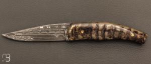 Couteau  " custom " de Alain & Joris Chomilier - Corne de bélier et lame damas "Virus" de Vegas Forge