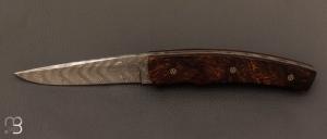    Couteau " Liner-Lock " damas et bois de fer d'Arizona par Alain & Joris Chomilier