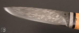 Couteau "  Droit " lame forgée acier damas multi-barreaux et loupe de robinier par Jean Paul Sire