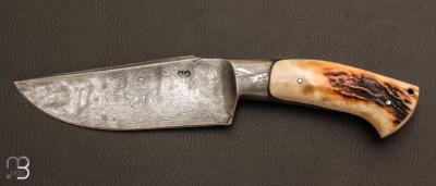 Couteau " droit " Intégral cerf sambar et damas par Mickaël Moing 