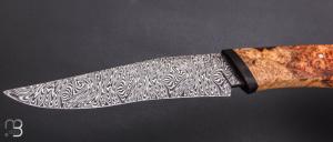     Couteau droit par Nicolas Mestrallet - Atelier du couteau de Vaunaveys - Lame forgée acier damas mosaïque et loupe d'amboine
