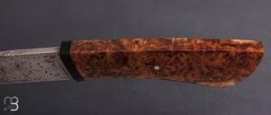   Couteau droit par Nicolas Mestrallet - Atelier du couteau de Vaunaveys - Lame forgée acier damas mosaïque et loupe d'amboine