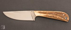 "Custom fixed" knife in stag antler and C130 steel by Christophe Million