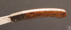 Couteau  "  Esperenza " pliant custom bouleau Carélie stabilisé par Nicolas Weber