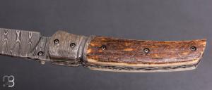    Couteau " pièce unique " liner-lock par Alexandre Musso - Mammouth et damas